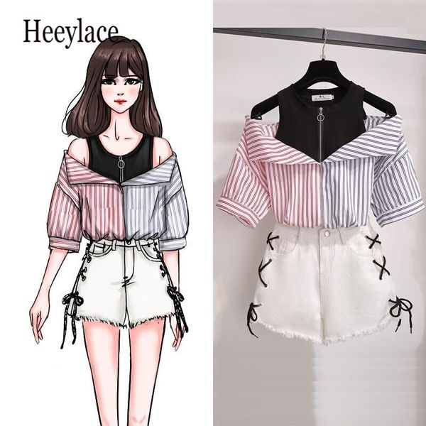 plus size 2 pieces shorts sets summer sweet korean off shoulder and shorts 2 pieces sets women clothing two outfits, White
plus size 2 pieces shorts sets summer sweet korean off shoulder and shorts 2 pieces sets women clothing two outfits, White