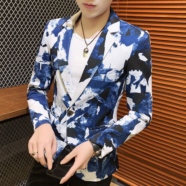 020 spring men's new camouflage small suit adolescent self-leisure printing suit, White;black
020 spring men's new camouflage small suit adolescent self-leisure printing suit, White;black