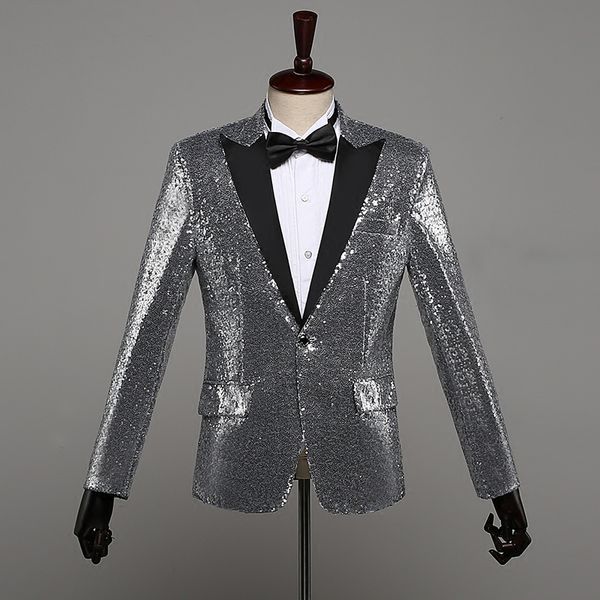new fashion gold sequins men yellow suit jacket bar male singer wedding host blazer costume slim individuality show stage wear, White;black
new fashion gold sequins men yellow suit jacket bar male singer wedding host blazer costume slim individuality show stage wear, White;black