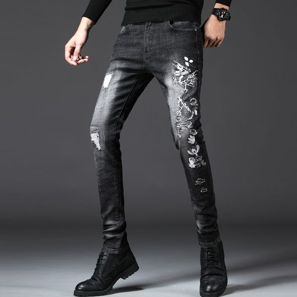 2020 mens slim fit denim jeans dragon embroidery skinny straight elastic jeans trouser washed slim biker denim pants, Blue
2020 mens slim fit denim jeans dragon embroidery skinny straight elastic jeans trouser washed slim biker denim pants, Blue
