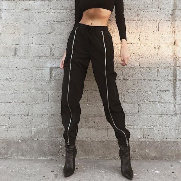 women summer 2019 black harajuku long jogger pants streetwear casual zipper high wais sport hip hop female sweatpants a363, Black;white
women summer 2019 black harajuku long jogger pants streetwear casual zipper high wais sport hip hop female sweatpants a363, Black;white