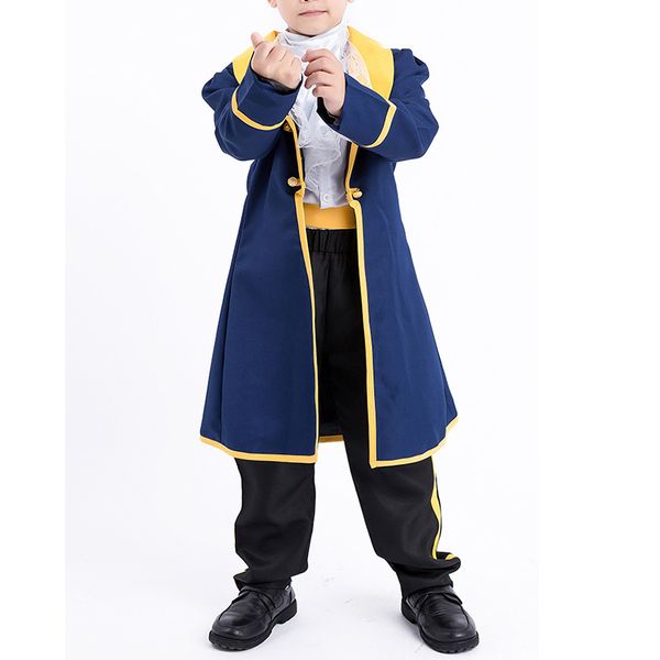 

new high-quality children's prince costume halloween party stage costume popular prince adam animation role-playing coat, Black;red