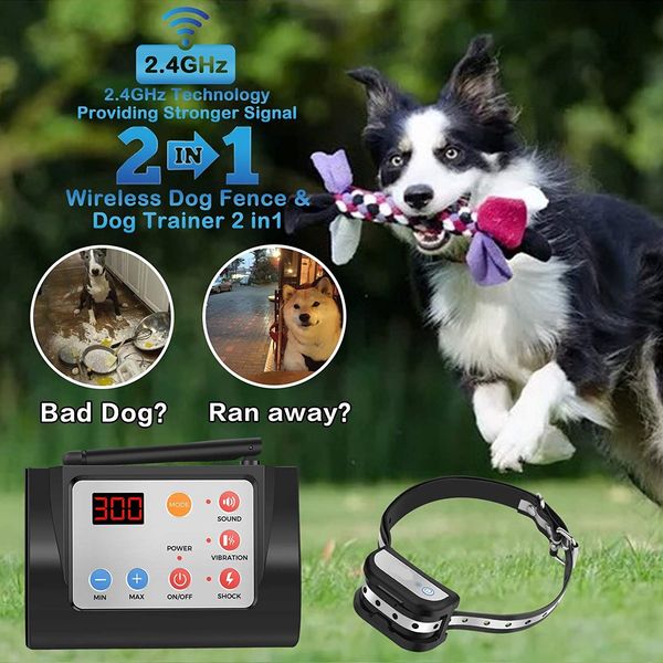 electric wireless dog fence w/remote for 2 in 1, adjustable range control, waterproof reflective stripe collar,harmless for all dogs
electric wireless dog fence w/remote for 2 in 1, adjustable range control, waterproof reflective stripe collar,harmless for all dogs