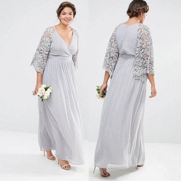 new arrival plus size bridesmaid dresses with lace sleeves v neck a-line prom dress ankle length chiffon evening gowns sd3450, Black
new arrival plus size bridesmaid dresses with lace sleeves v neck a-line prom dress ankle length chiffon evening gowns sd3450, Black