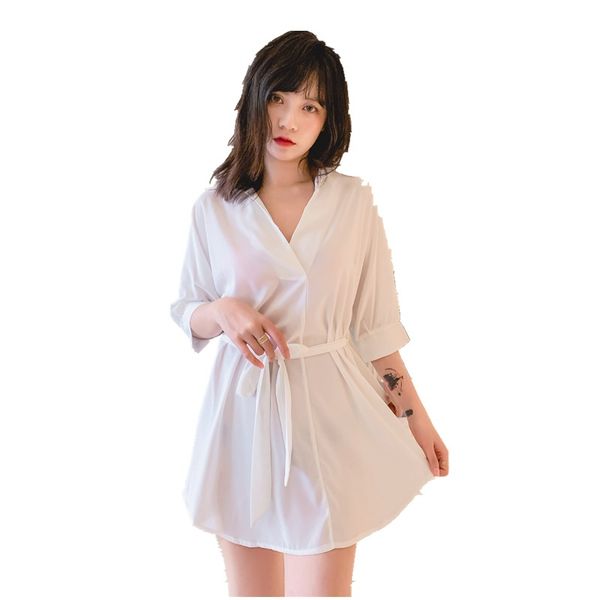 2019 female summer chiffon nightdress tempting boyfriend's shirt white shirt robes fun home wear bielizna nocna, Black;red
2019 female summer chiffon nightdress tempting boyfriend's shirt white shirt robes fun home wear bielizna nocna, Black;red