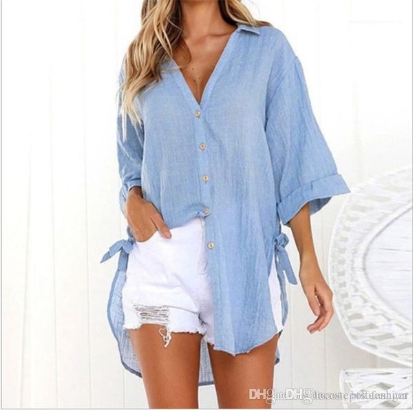 v neck casual shirt ladies autumn designer womens long sleeve shirt fashion irregular hem button, White
v neck casual shirt ladies autumn designer womens long sleeve shirt fashion irregular hem button, White