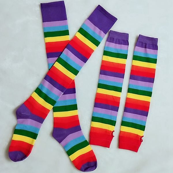 fashion women rainbow stripe knee thigh high long stocking stretchy fingerless mitten gloves party holiday set, Blue;gray
fashion women rainbow stripe knee thigh high long stocking stretchy fingerless mitten gloves party holiday set, Blue;gray