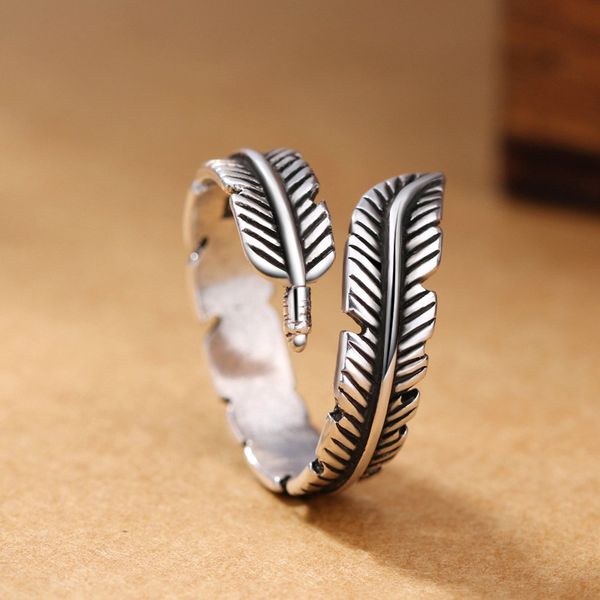 925 sterling silver creative retro feather opening ring european and american women thai silver antique jewelry, Golden;silver
925 sterling silver creative retro feather opening ring european and american women thai silver antique jewelry, Golden;silver