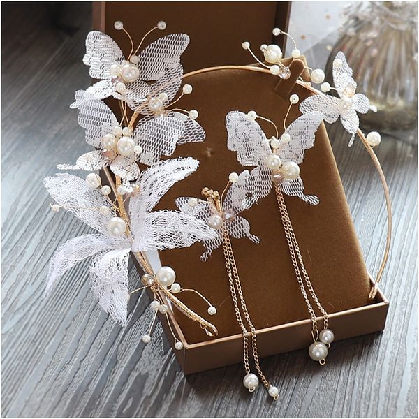 korean super immortal new headdress princess hair ornament earrings series sweet lace butterfly tiara wedding hair accessories, Golden;white
korean super immortal new headdress princess hair ornament earrings series sweet lace butterfly tiara wedding hair accessories, Golden;white