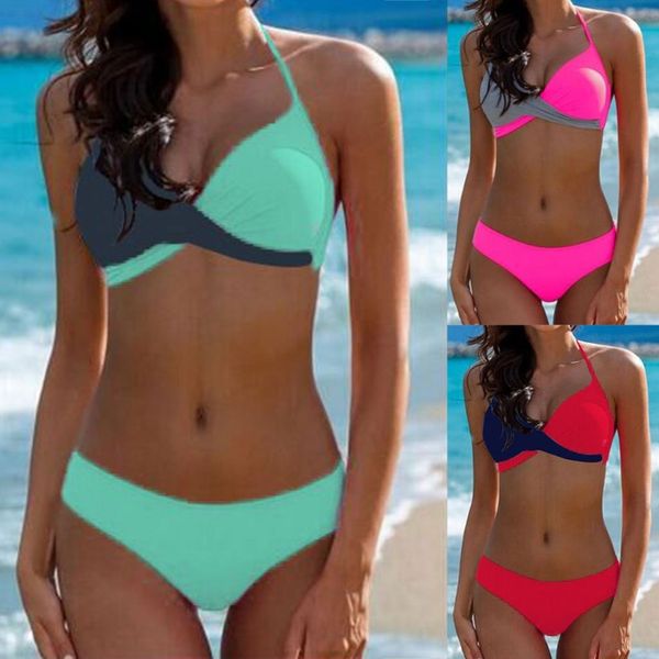 new 2018 women color block bandage push-up padded bra halter elastic soft +low waist briefs set, Red;black
new 2018 women color block bandage push-up padded bra halter elastic soft +low waist briefs set, Red;black