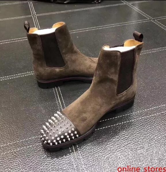 fashion luxury men boots red bottom design men ankle boots low heels genuine leather suede with rivets melon spikes flat short knight
fashion luxury men boots red bottom design men ankle boots low heels genuine leather suede with rivets melon spikes flat short knight