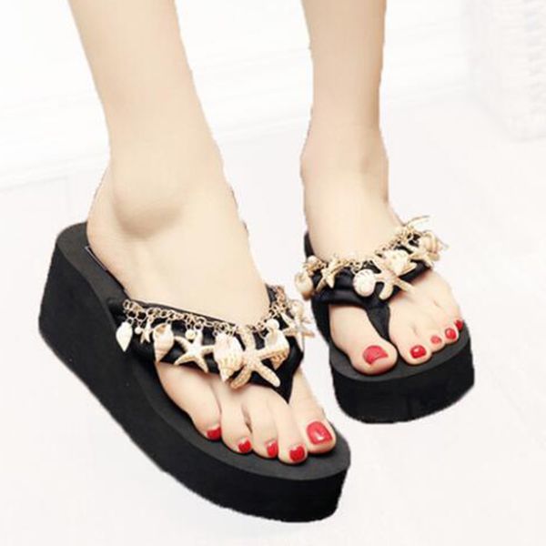 new chain starfish shell flip flops women wedges platform simple casual solid summer style sandals beach shoes women sh76, Black
new chain starfish shell flip flops women wedges platform simple casual solid summer style sandals beach shoes women sh76, Black