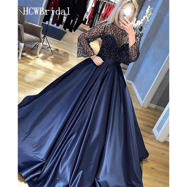 navy blue long sleeve formal evening dresses 2019 luxury beading sheer a line satin occasion women dress custom made, White;black
navy blue long sleeve formal evening dresses 2019 luxury beading sheer a line satin occasion women dress custom made, White;black