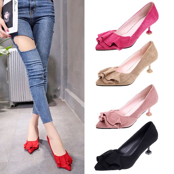 2020 new sweet ruffles single shoes pointed toe mid heel pumps banquet dress high heels flock work shoes elegant footwear, Black
2020 new sweet ruffles single shoes pointed toe mid heel pumps banquet dress high heels flock work shoes elegant footwear, Black