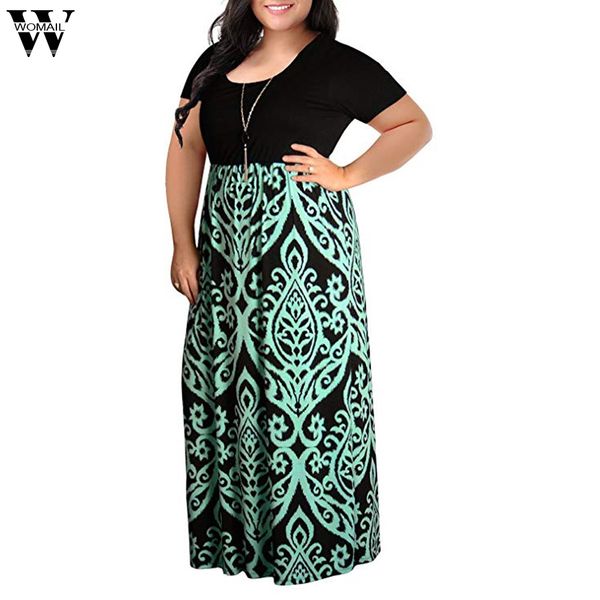 

large dress fashion womens women's chevron print summer short sleeve plus size casual long maxi dress dropship jan14, Black;gray