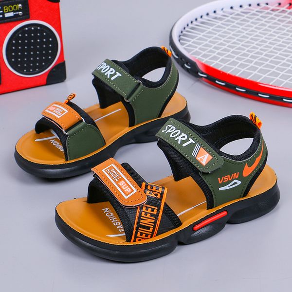 Kid's Summer Beach Sandals Fashion Boys Shoes Flat Beach Shoes Kids Sports Casual Student Leather Sandals Soft Non-slip