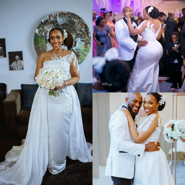 2020 plus size wedding dresses with detachable train satin appliques one shoulder mermaid wedding gowns sweep train custom made bridal dress, White
2020 plus size wedding dresses with detachable train satin appliques one shoulder mermaid wedding gowns sweep train custom made bridal dress, White