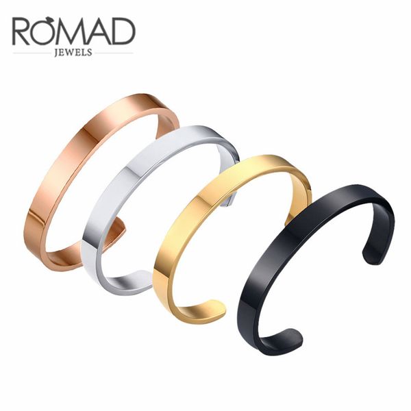 

romad 8mm width surface men and women bracelets bangle stainless steel bracelet engrave diy jewelry accessories, Black