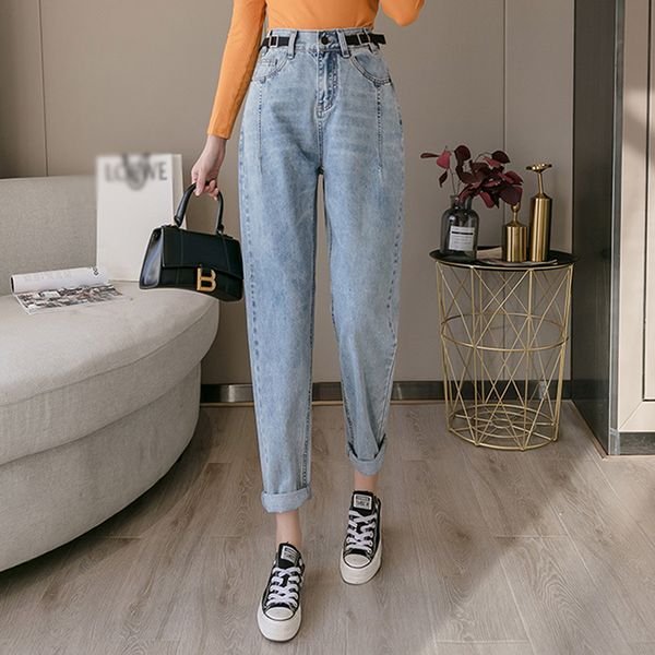 spring new korean version slim high waist elastic waist loose straight tube daddy jeans female, Blue
spring new korean version slim high waist elastic waist loose straight tube daddy jeans female, Blue