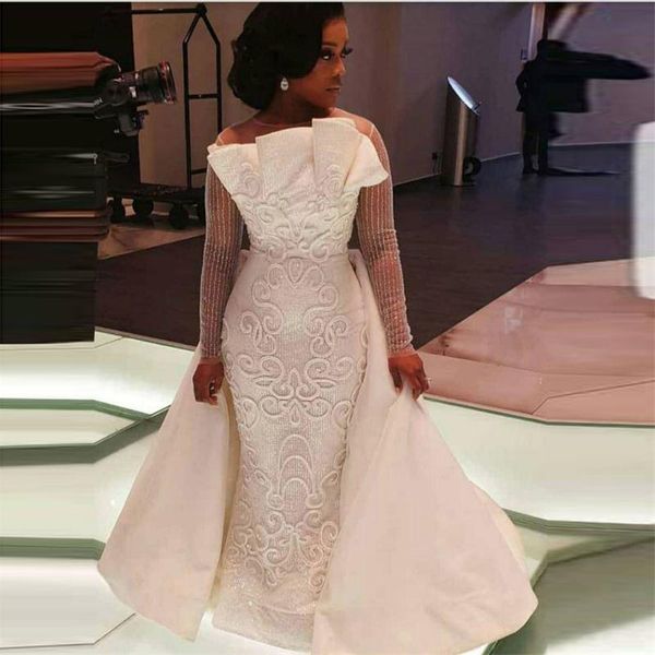 african overskirts wedding dresses sheer neck illusion long sleeves plus size wedding dress 3d appliques satin bridal gowns robe de soiree, White
african overskirts wedding dresses sheer neck illusion long sleeves plus size wedding dress 3d appliques satin bridal gowns robe de soiree, White