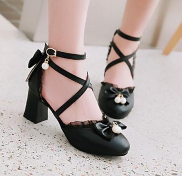 2019 women's sandals in summer with new style high heel coarse heel round head bowknot @54, Black
2019 women's sandals in summer with new style high heel coarse heel round head bowknot @54, Black