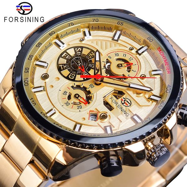 forsining golden automatic mechanical mens watch racing sports design 3 dials multifunction date stainless steel band wristwatch, Slivery;brown
forsining golden automatic mechanical mens watch racing sports design 3 dials multifunction date stainless steel band wristwatch, Slivery;brown