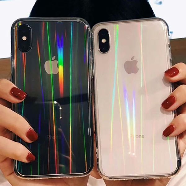 Прозрачный прозрачный Aurora Сияющий лазерный чехол для телефона для iphone X XS XR XS Max 6 6S