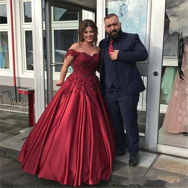 2019 prom dresses off shoulder ball gown appliques plus size lace up burgundy party dress formal evening gowns, Black
2019 prom dresses off shoulder ball gown appliques plus size lace up burgundy party dress formal evening gowns, Black