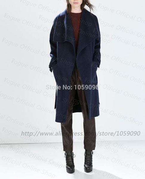 elfstyle wool blend navy blue long trench coat outerwear with belt waterfall large lapels ladies oversized coat, Black
elfstyle wool blend navy blue long trench coat outerwear with belt waterfall large lapels ladies oversized coat, Black
