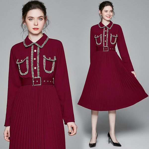 slim autumn sashes elegant dress women long sleeve pleated dresses lapel slim red party dress lady pocket vestidos clothes, White
slim autumn sashes elegant dress women long sleeve pleated dresses lapel slim red party dress lady pocket vestidos clothes, White
