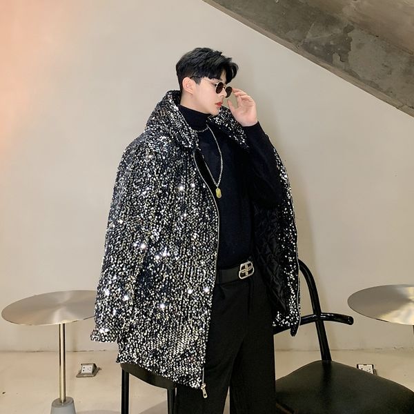 men winter sequins velvet padded cotton thick hooded coat male vintage fashion street hip hop casual parkas jacket outerwear, Black
men winter sequins velvet padded cotton thick hooded coat male vintage fashion street hip hop casual parkas jacket outerwear, Black