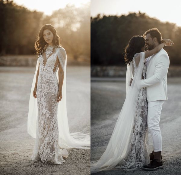 luxurious mermaid wedding dresses with wrap cape deep v neck lace appliques country wedding gowns customized beach bridal dress, White
luxurious mermaid wedding dresses with wrap cape deep v neck lace appliques country wedding gowns customized beach bridal dress, White