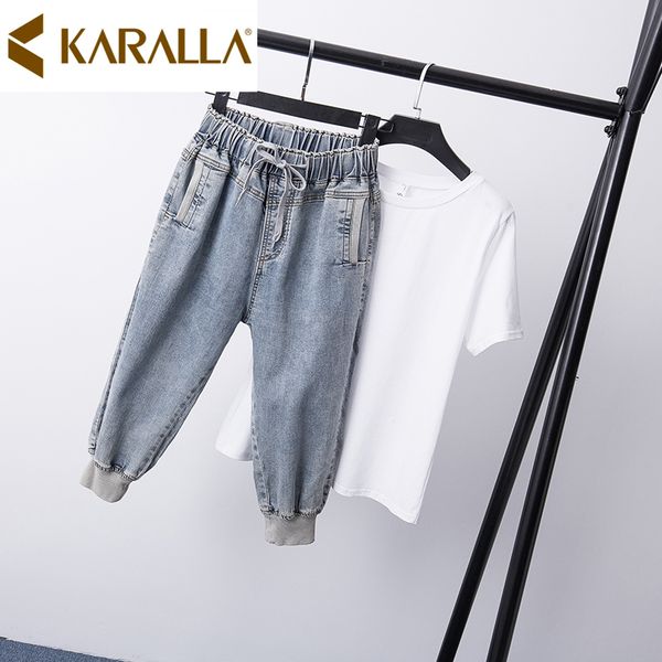 calf-length trousers 2019 plus sizes women's casual jeans fashion lady elastic waist denim pants c1467, Blue
calf-length trousers 2019 plus sizes women's casual jeans fashion lady elastic waist denim pants c1467, Blue