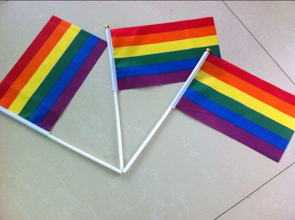 Rainbow Gay Pride Stick Flag 21*14CM Creative Hand Mini Flag Portable Waving Handhold Using Home Festival Party Decor VT1707
Rainbow Gay Pride Stick Flag 21*14CM Creative Hand Mini Flag Portable Waving Handhold Using Home Festival Party Decor VT1707