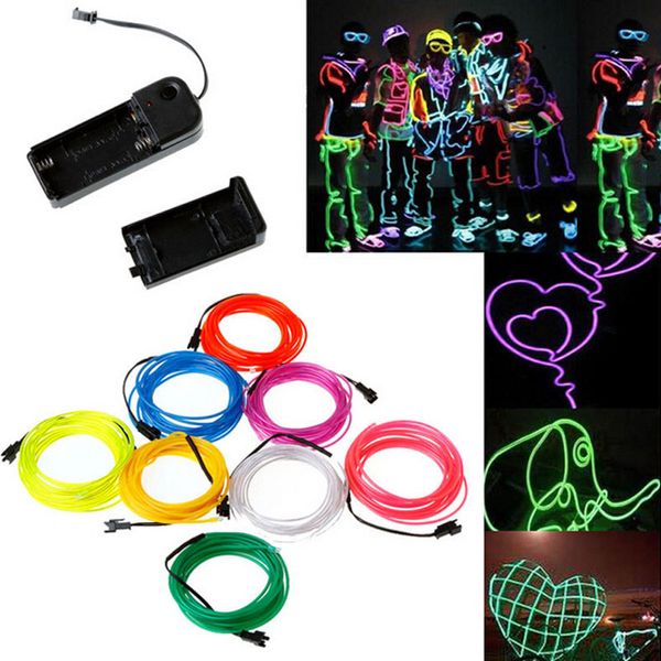 

flashing el wire neon lighting lamp 1m 2m 3m 5m flexible battery power led ribbon light cold light stage props strip light 10 colors