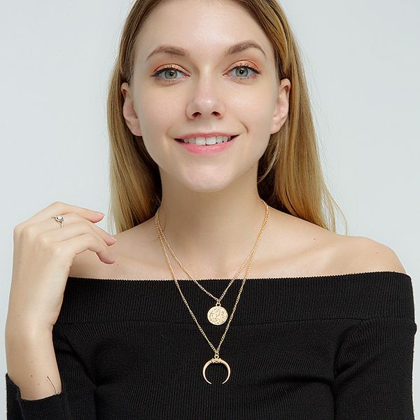 2019 europe and america style fashion alloy jewelry exaggerated personality double-layer moon disc women pendant necklace, Silver
2019 europe and america style fashion alloy jewelry exaggerated personality double-layer moon disc women pendant necklace, Silver
