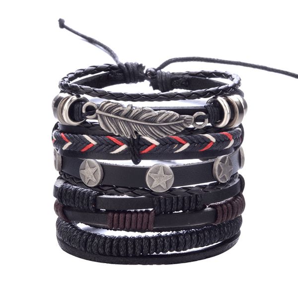 bracelet retro punk bracelet with multi layer leaf feather pu leather handmade men's gift leather multi-layer bracelets, Black
bracelet retro punk bracelet with multi layer leaf feather pu leather handmade men's gift leather multi-layer bracelets, Black