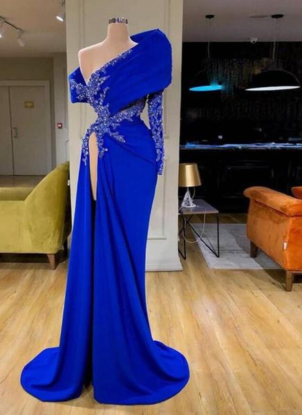 2020 royal blue mermaid evening dresses stain one shoulder lace beaded applique high side split prom gowns appliques party dresses, Black
2020 royal blue mermaid evening dresses stain one shoulder lace beaded applique high side split prom gowns appliques party dresses, Black