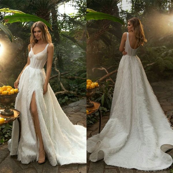 a-line wedding dresses v-neck sleeveless high-split appliqued satin tassel wedding gown elegant backless sweep train bridal gown, White
a-line wedding dresses v-neck sleeveless high-split appliqued satin tassel wedding gown elegant backless sweep train bridal gown, White