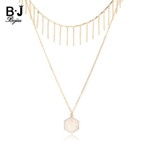 bojiu 2 layers natural stone pendant necklaces for women quartz druzy shell crystal gold plating metal necklace wholesale nks269, Silver
bojiu 2 layers natural stone pendant necklaces for women quartz druzy shell crystal gold plating metal necklace wholesale nks269, Silver