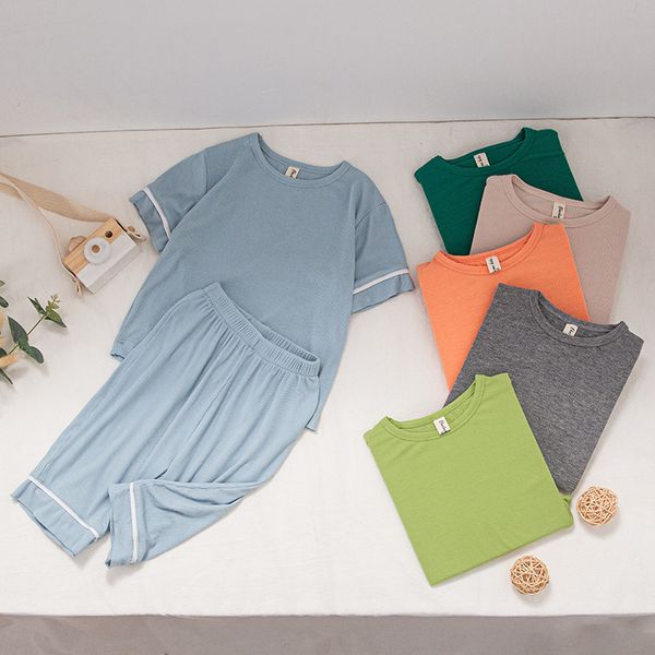 pajamas kids children modal clothing set boys girls ribbed fitted toddler pjs summer t-shirt and shorts sets homewear nightwear, Blue;red
pajamas kids children modal clothing set boys girls ribbed fitted toddler pjs summer t-shirt and shorts sets homewear nightwear, Blue;red