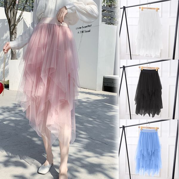 2019 new summer solid color skirts fashion women spring high elastic waist mesh tutu skirt irregular long skirt spodnica etek #c, Black
2019 new summer solid color skirts fashion women spring high elastic waist mesh tutu skirt irregular long skirt spodnica etek #c, Black