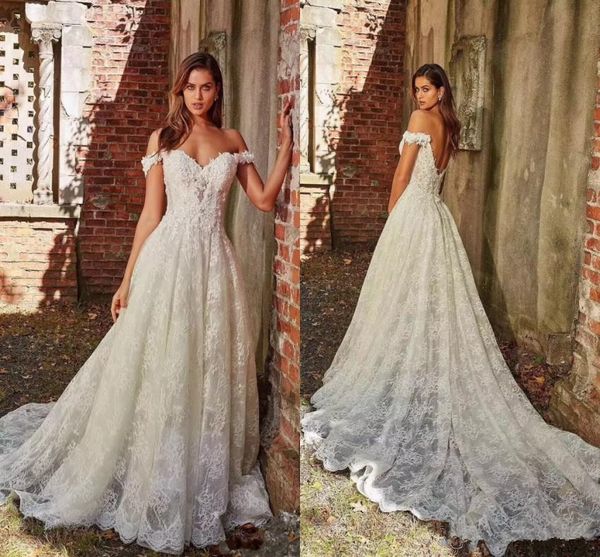 off the shoulder lace wedding dresses a-line appliques with court train long bridal gown back wedding gowns, White
off the shoulder lace wedding dresses a-line appliques with court train long bridal gown back wedding gowns, White