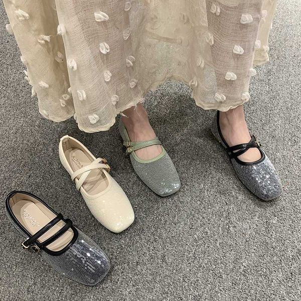 sequin mermaid 2020 spring and summer new sweet fairy style shoes gentle square head shallow mouth flat ballet shoes, Black
sequin mermaid 2020 spring and summer new sweet fairy style shoes gentle square head shallow mouth flat ballet shoes, Black