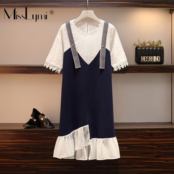 l-5xl plus size women lace crochet embroidery dress summer 2019 short sleeve patchwork fake 2 piece loose chiffon ruffle dresses, Black;gray
l-5xl plus size women lace crochet embroidery dress summer 2019 short sleeve patchwork fake 2 piece loose chiffon ruffle dresses, Black;gray