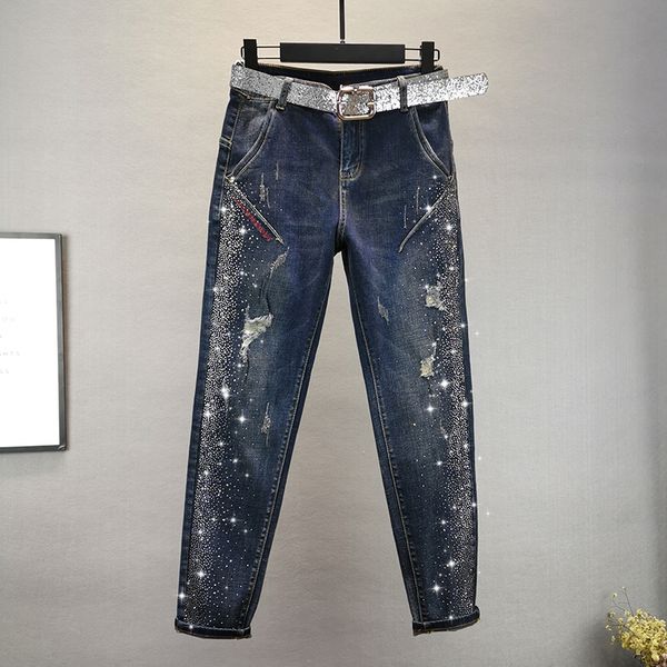 women's 2020 new elastic high waist was thin and hole rhinestones pants women, Blue
women's 2020 new elastic high waist was thin and hole rhinestones pants women, Blue