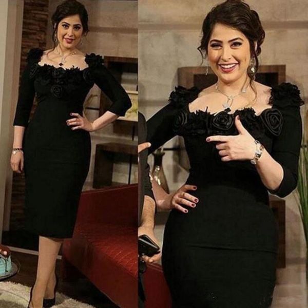 black sheath short mother of the bride dresses 2019 custom handmade flower 3/4 long sleeve knee length satin wedding guest dress m055, Black;red
black sheath short mother of the bride dresses 2019 custom handmade flower 3/4 long sleeve knee length satin wedding guest dress m055, Black;red