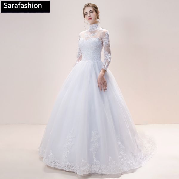 vintage high neck tulle wedding dresses with lace appliques 2019 long sleeves wedding gowns vestido de novia, White
vintage high neck tulle wedding dresses with lace appliques 2019 long sleeves wedding gowns vestido de novia, White