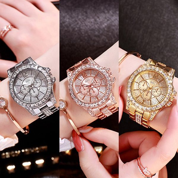 dzg women's three-eye diamond quartz casual steel belt watch alloy quartz watch, Blue
dzg women's three-eye diamond quartz casual steel belt watch alloy quartz watch, Blue