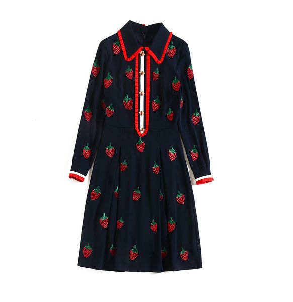 european and american women's autumn winter 2019 new style long sleeve lapel cherry embroidery diamond fashion dress, Black;gray
european and american women's autumn winter 2019 new style long sleeve lapel cherry embroidery diamond fashion dress, Black;gray